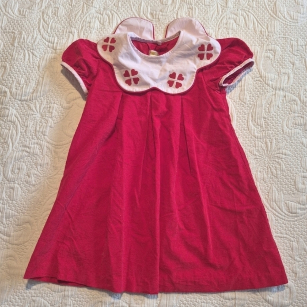 Beaufort Bonnet Company girls size 5 red corduroy dress with white collar hearts